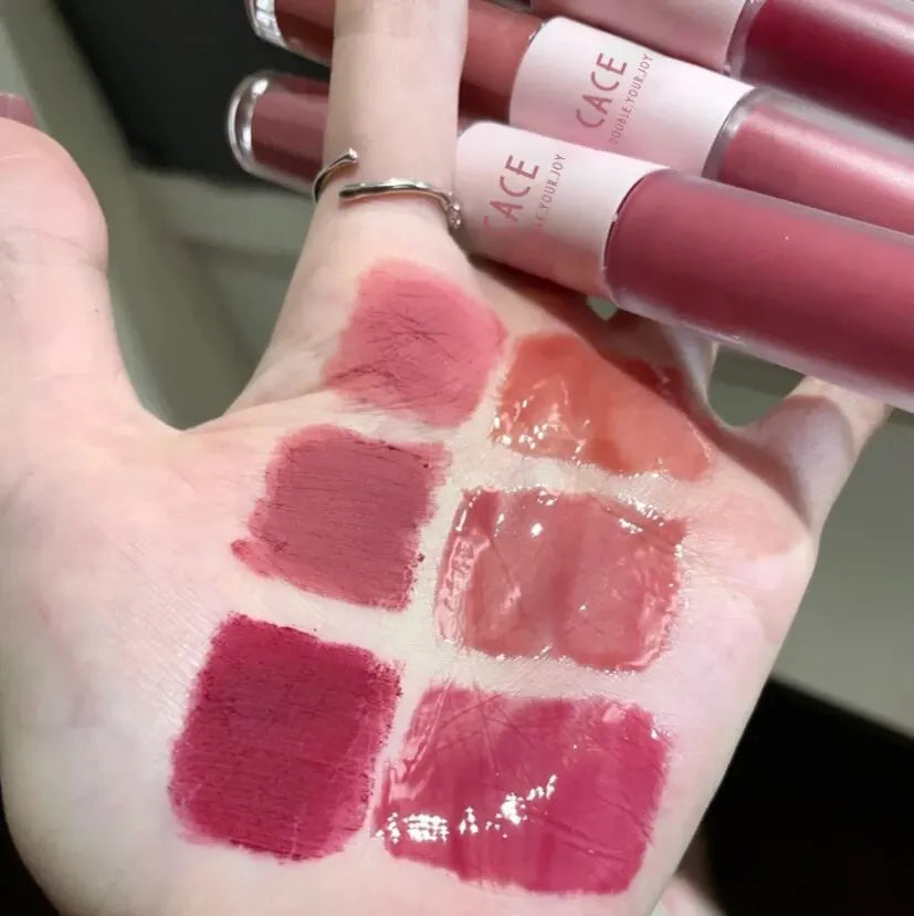 CACE Double Head Lip Gloss Sexy Red Lip Makeup Lip Mud Mirror Water Gloss Lip Glaze Matte Lipstick Waterproof Korean Cosmetics