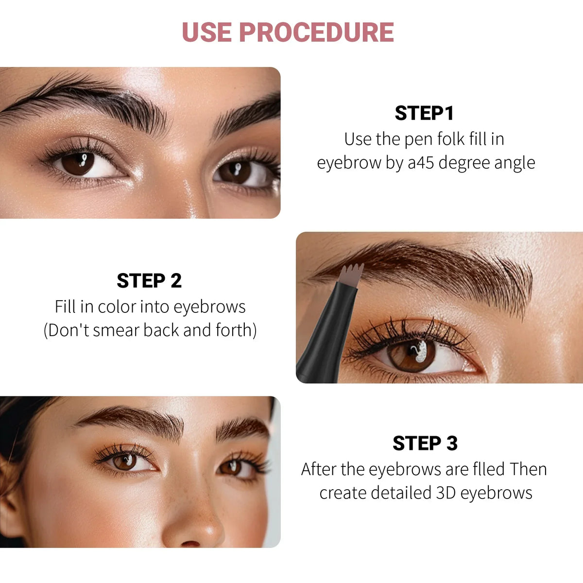 QIC Waterproof Microblading Eyebrow Pen - 4 Split Head, Natural Look Brow Makeup in 6 Colors for All Skin Types
