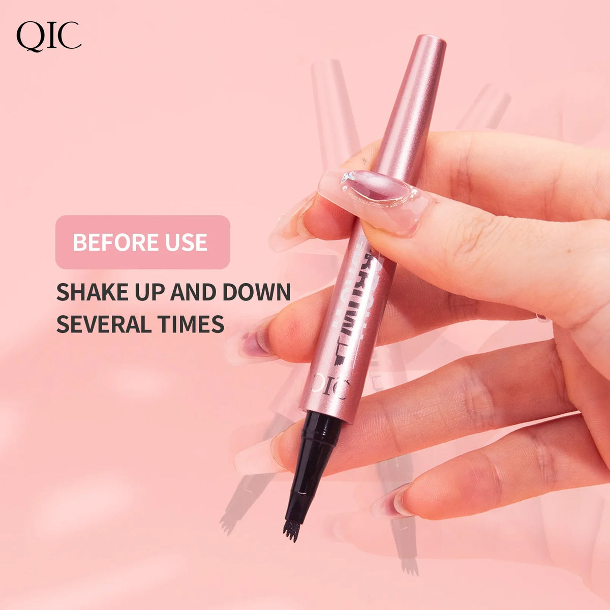 QIC Waterproof Microblading Eyebrow Pen - 4 Split Head, Natural Look Brow Makeup in 6 Colors for All Skin Types