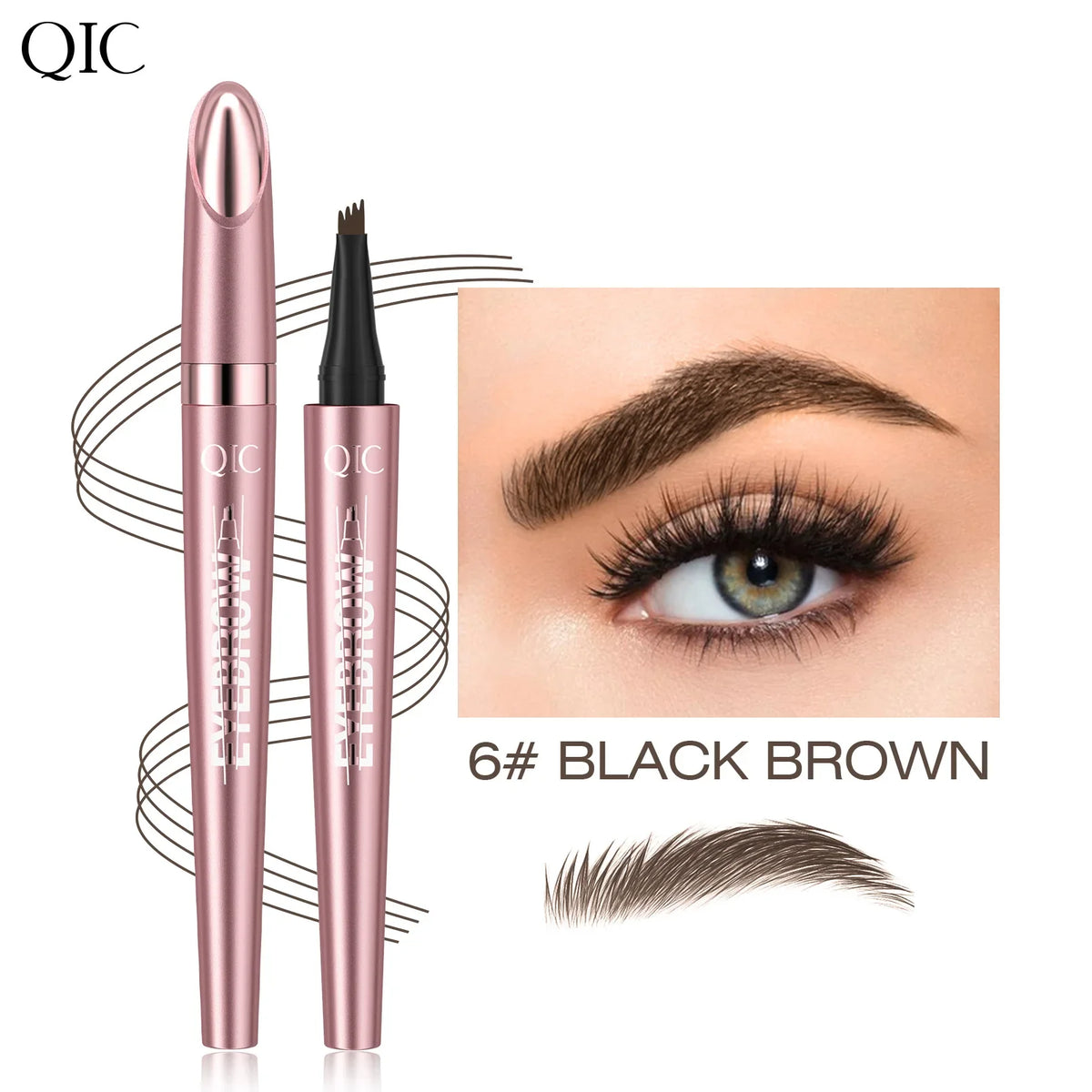 QIC Waterproof Microblading Eyebrow Pen - 4 Split Head, Natural Look Brow Makeup in 6 Colors for All Skin Types